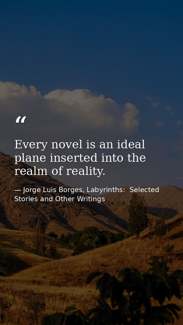Every novel is an ideal plane inserted into the realm of reality. — Jorge Luis Borges, Labyrinths:  Selected Stories and Other Writings
