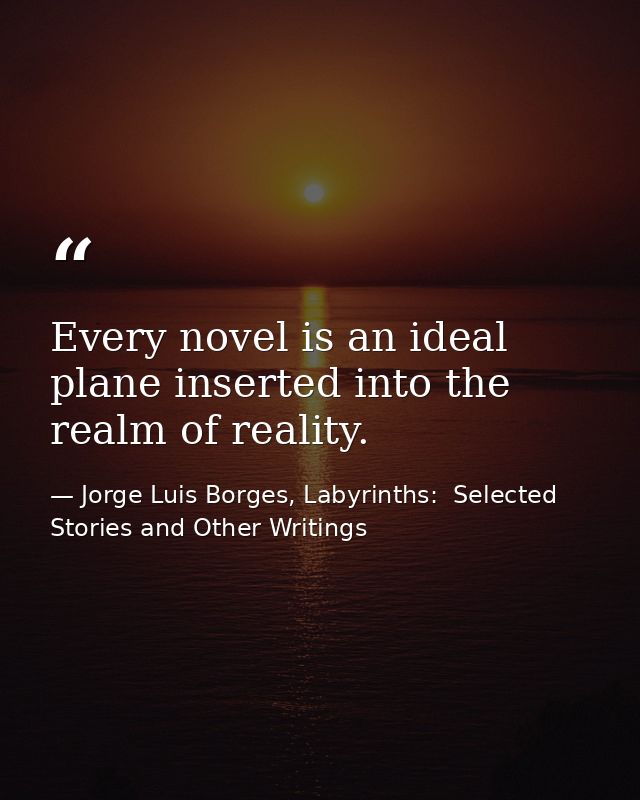 Every novel is an ideal plane inserted into the realm of reality. — Jorge Luis Borges, Labyrinths:  Selected Stories and Other Writings