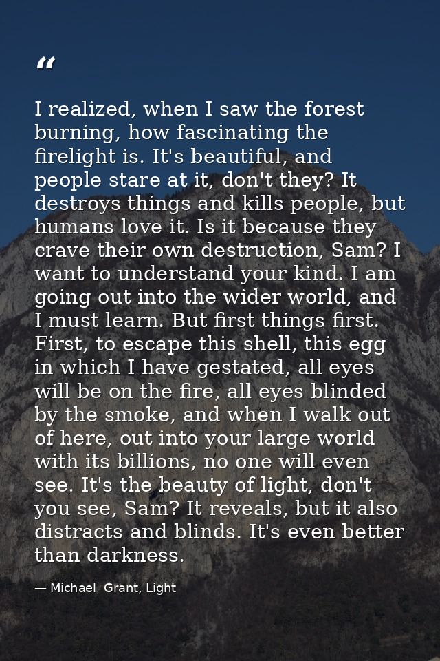 I realized, when I saw the forest burning, how fascinating the firelight is. It's beautiful, and people stare at it, don — Michael  Grant, Light