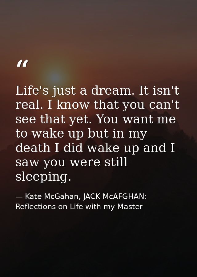 Life's just a dream. It isn't real. I know that you can't see that yet. You want me to wake up but in my death I did wak — Kate McGahan, JACK McAFGHAN: Reflections on Life with my Master
