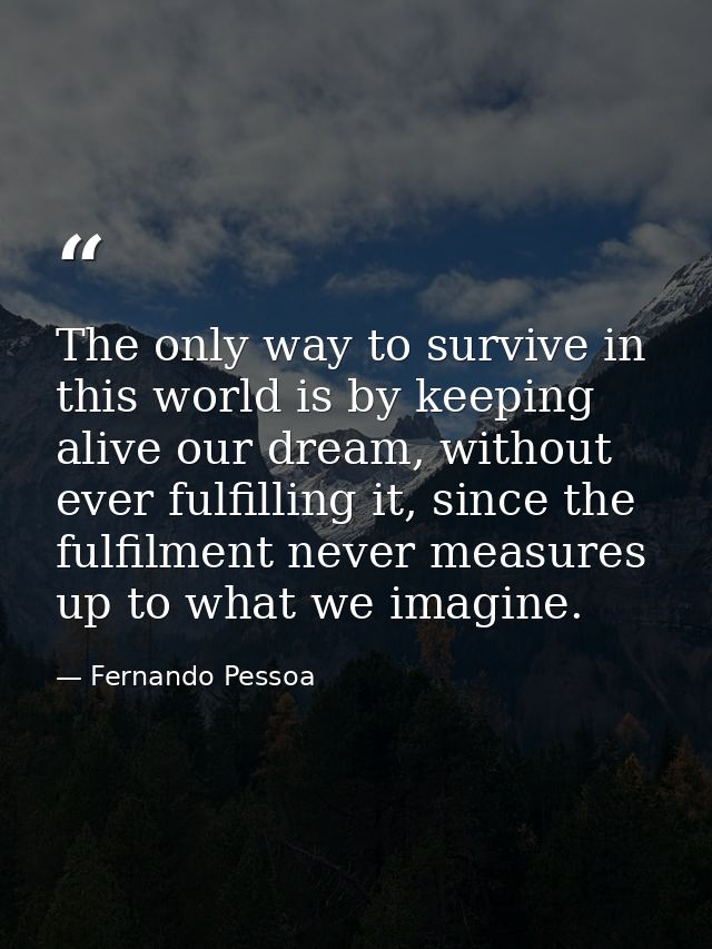 The only way to survive in this world is by keeping alive our dream, without ever fulfilling it, since the fulfilment ne — Fernando Pessoa