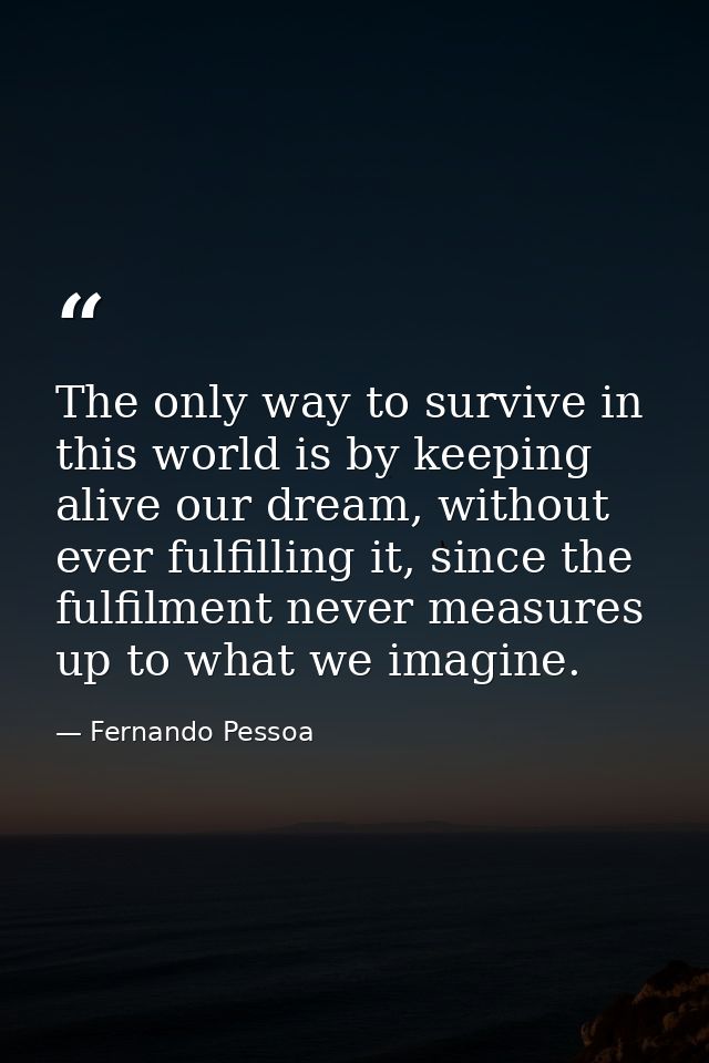 The only way to survive in this world is by keeping alive our dream, without ever fulfilling it, since the fulfilment ne — Fernando Pessoa