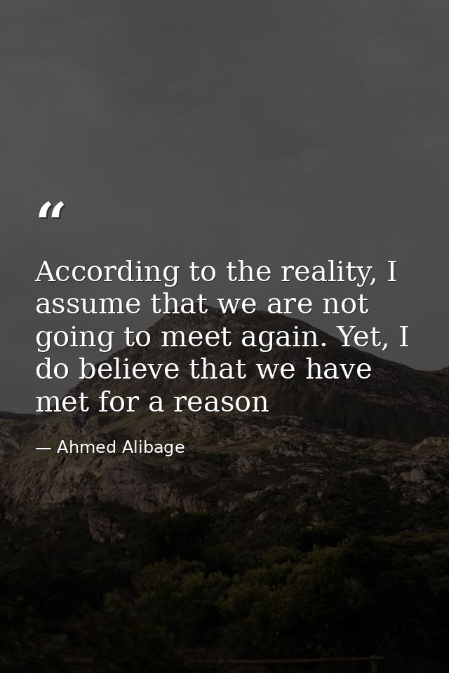 According to the reality, I assume that we are not going to meet again. Yet, I do believe that we have met for a reason — Ahmed Alibage