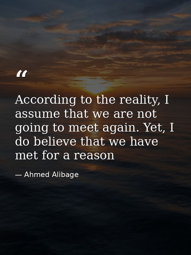 According to the reality, I assume that we are not going to meet again. Yet, I do believe that we have met for a reason — Ahmed Alibage