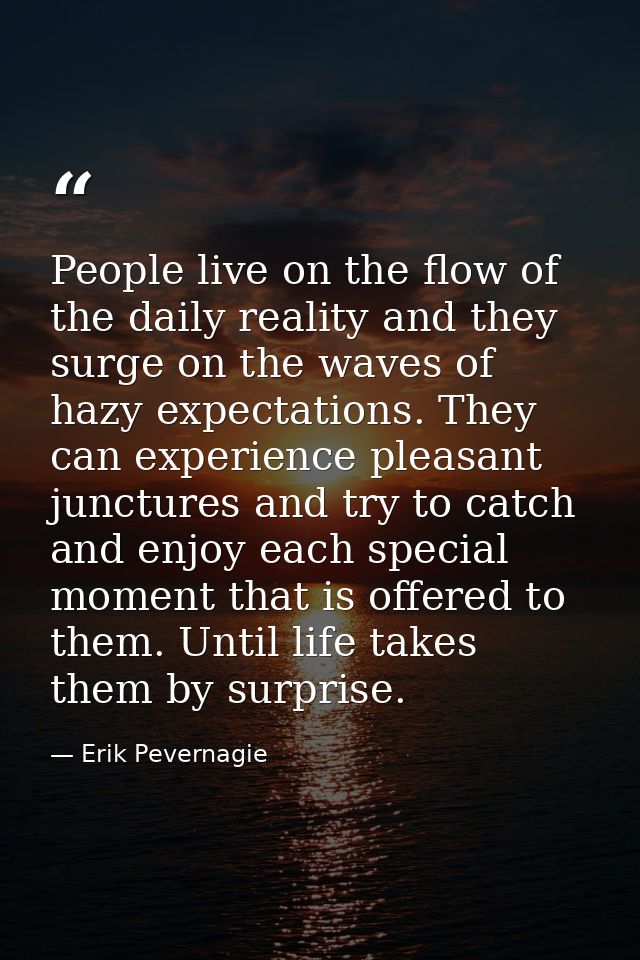 People live on the flow of the daily reality and they surge on the waves of hazy expectations. They can experience pleas — Erik Pevernagie