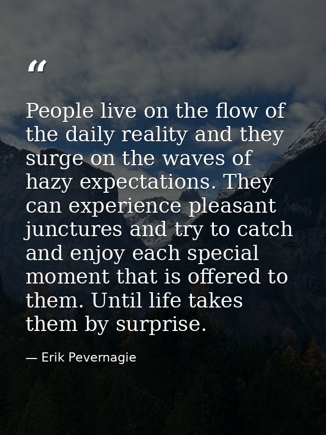 People live on the flow of the daily reality and they surge on the waves of hazy expectations. They can experience pleas — Erik Pevernagie