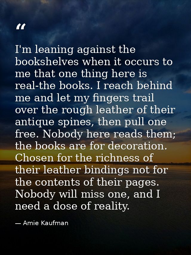 I'm leaning against the bookshelves when it occurs to me that one thing here is real-the books. I reach behind me and le — Amie Kaufman