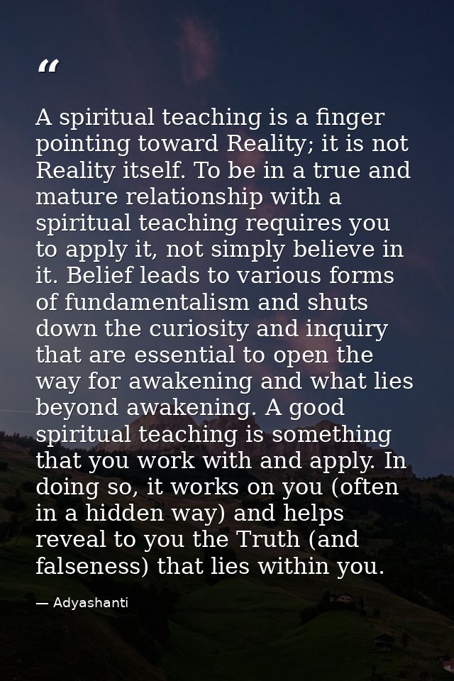 A spiritual teaching is a finger pointing toward Reality; it is not Reality itself. To be in a true and mature relations — Adyashanti