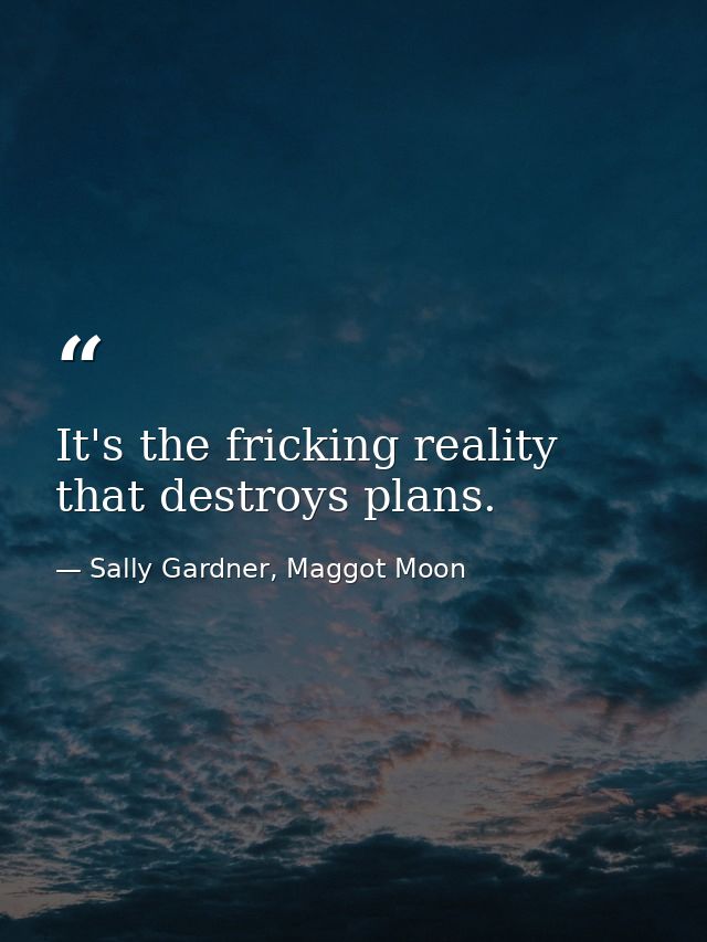 It's the fricking reality that destroys plans. — Sally Gardner, Maggot Moon