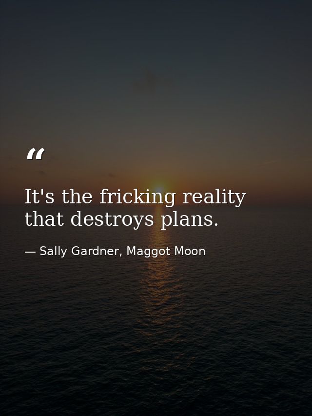 It's the fricking reality that destroys plans. — Sally Gardner, Maggot Moon