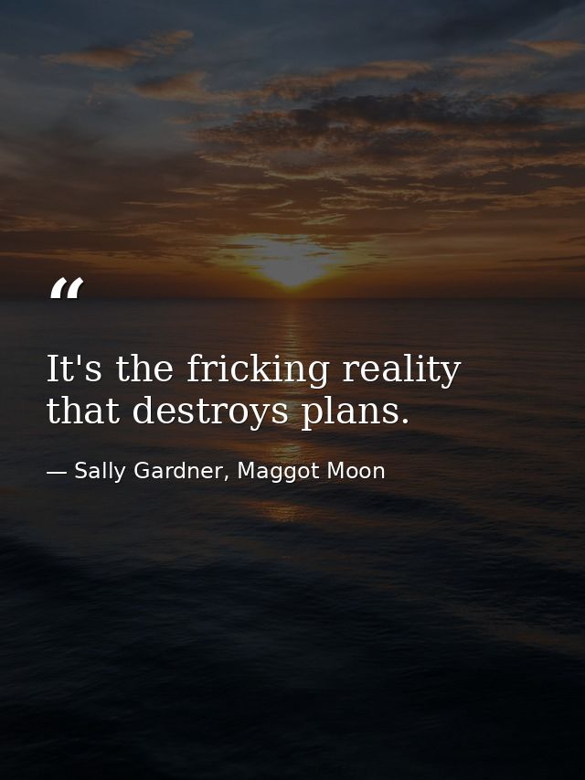 It's the fricking reality that destroys plans. — Sally Gardner, Maggot Moon