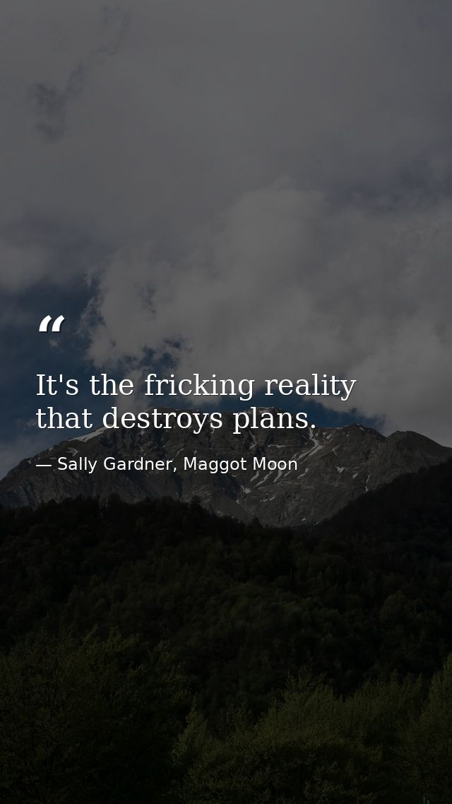 It's the fricking reality that destroys plans. — Sally Gardner, Maggot Moon