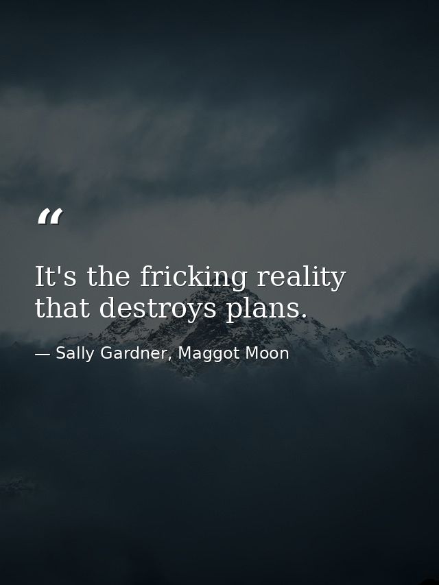 It's the fricking reality that destroys plans. — Sally Gardner, Maggot Moon