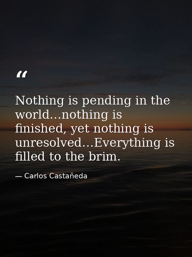Nothing is pending in the world…nothing is finished, yet nothing is unresolved…Everything is filled to the brim. — Carlos Castañeda