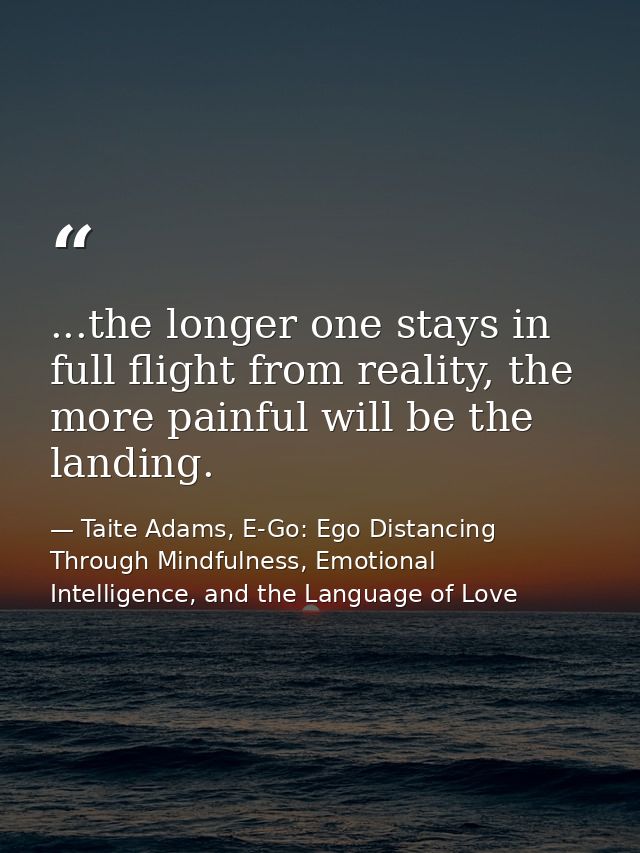 ...the longer one stays in full flight from reality, the more painful will be the landing. — Taite Adams, E-Go: Ego Distancing Through Mindfulness, Emotional Intelligence, and the Language of Love