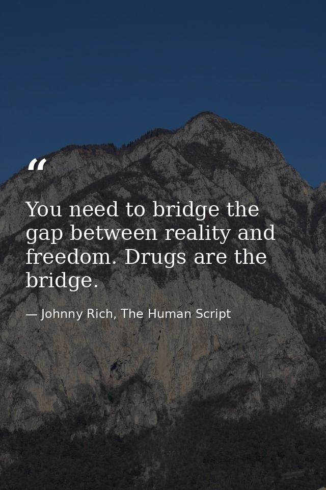 You need to bridge the gap between reality and freedom. Drugs are the bridge. — Johnny Rich, The Human Script