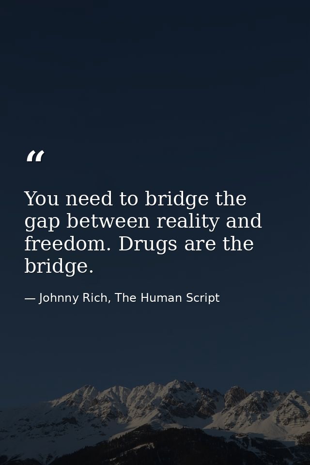 You need to bridge the gap between reality and freedom. Drugs are the bridge. — Johnny Rich, The Human Script