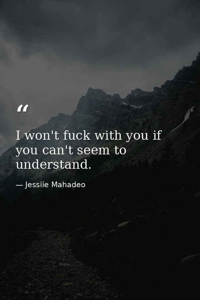 I won't fuck with you if you can't seem to understand. — Jessiie Mahadeo