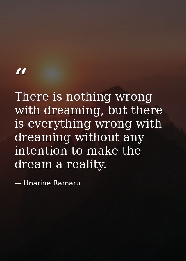 There is nothing wrong with dreaming, but there is everything wrong with dreaming without any intention to make the drea — Unarine Ramaru