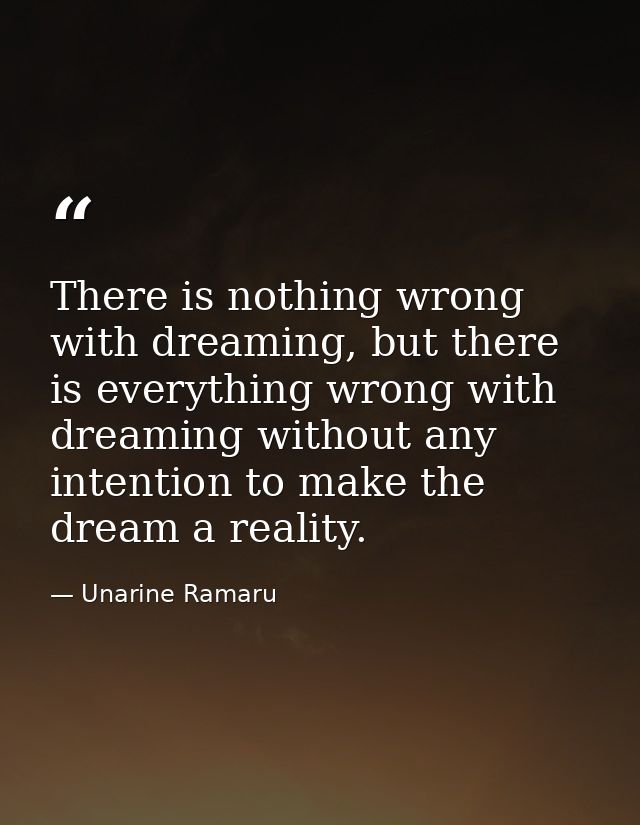 There is nothing wrong with dreaming, but there is everything wrong with dreaming without any intention to make the drea — Unarine Ramaru