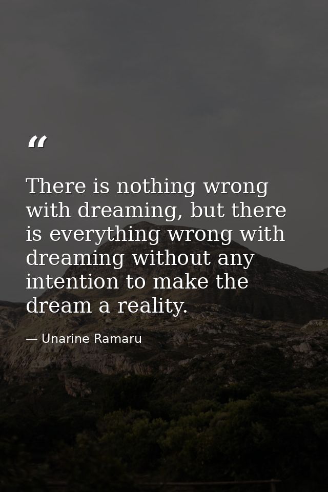 There is nothing wrong with dreaming, but there is everything wrong with dreaming without any intention to make the drea — Unarine Ramaru