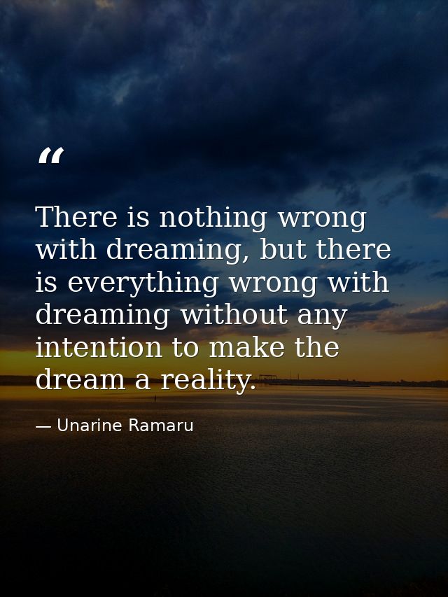 There is nothing wrong with dreaming, but there is everything wrong with dreaming without any intention to make the drea — Unarine Ramaru