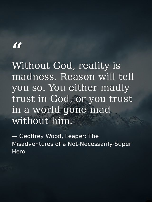 Without God, reality is madness. Reason will tell you so. You either madly trust in God, or you trust in a world gone ma — Geoffrey Wood, Leaper: The Misadventures of a Not-Necessarily-Super Hero