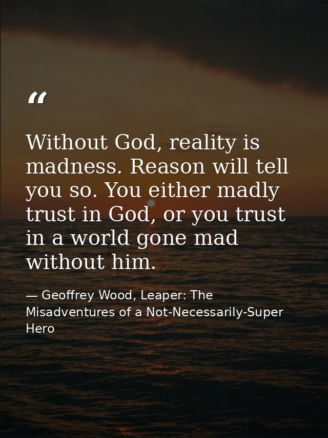 Without God, reality is madness. Reason will tell you so. You either madly trust in God, or you trust in a world gone ma — Geoffrey Wood, Leaper: The Misadventures of a Not-Necessarily-Super Hero