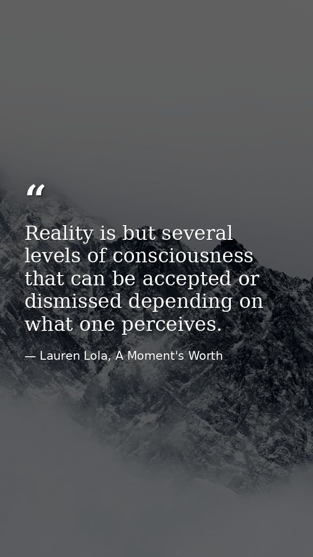 Reality is but several levels of consciousness that can be accepted or dismissed depending on what one perceives. — Lauren Lola, A Moment's Worth