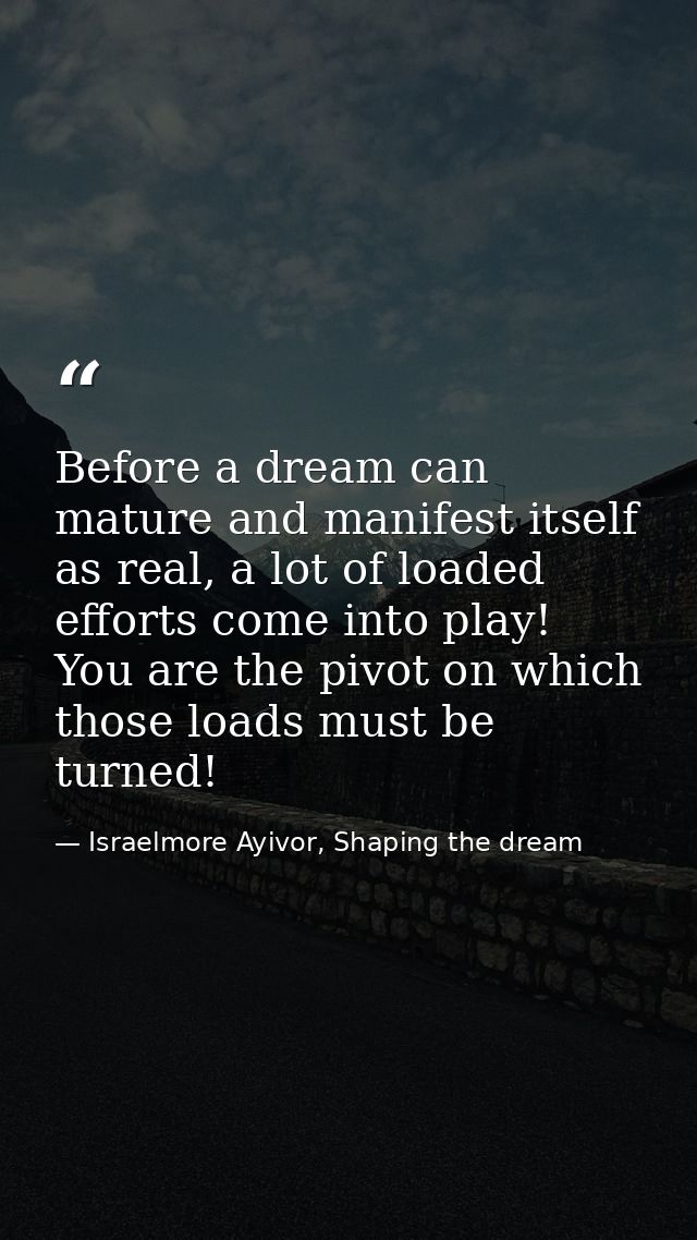 Before a dream can mature and manifest itself as real, a lot of loaded efforts come into play! You are the pivot on whic — Israelmore Ayivor, Shaping the dream