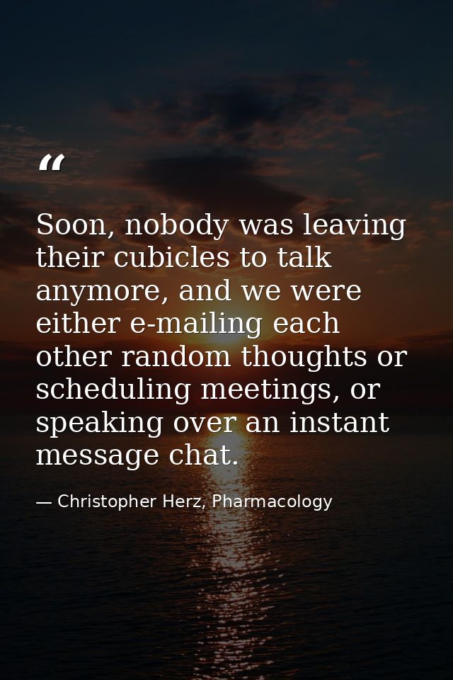 Soon, nobody was leaving their cubicles to talk anymore, and we were either e-mailing each other random thoughts or sche — Christopher Herz, Pharmacology