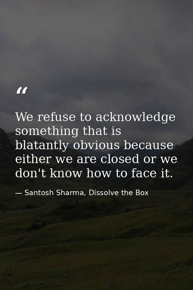 We refuse to acknowledge something that is blatantly obvious because either we are closed or we don't know how to face i — Santosh Sharma, Dissolve the Box