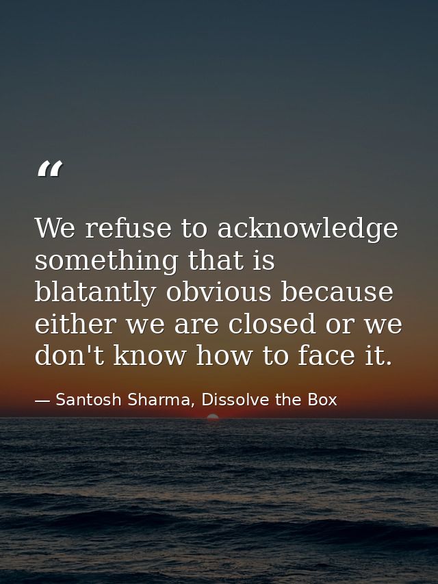 We refuse to acknowledge something that is blatantly obvious because either we are closed or we don't know how to face i — Santosh Sharma, Dissolve the Box