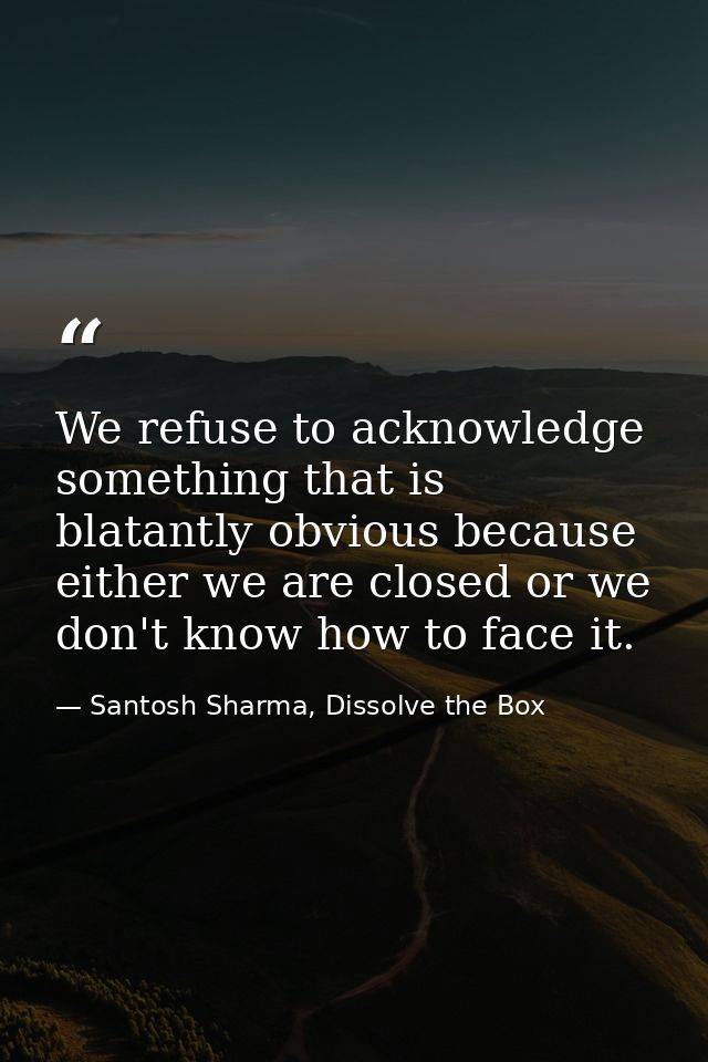 We refuse to acknowledge something that is blatantly obvious because either we are closed or we don't know how to face i — Santosh Sharma, Dissolve the Box