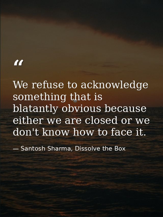 We refuse to acknowledge something that is blatantly obvious because either we are closed or we don't know how to face i — Santosh Sharma, Dissolve the Box