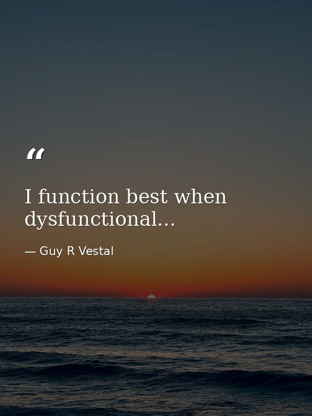 I function best when dysfunctional... — Guy R Vestal