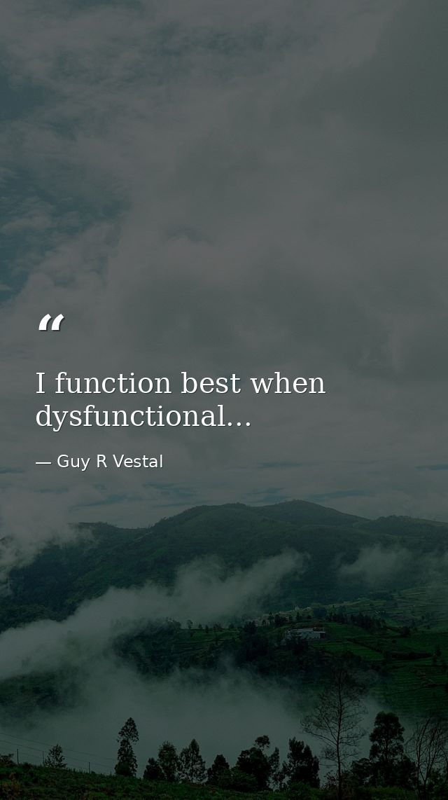 I function best when dysfunctional... — Guy R Vestal