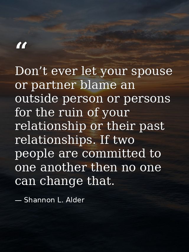 Don’t ever let your spouse or partner blame an outside person or persons for the ruin of your relationship or their past — Shannon L. Alder