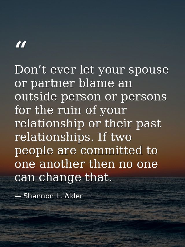 Don’t ever let your spouse or partner blame an outside person or persons for the ruin of your relationship or their past — Shannon L. Alder