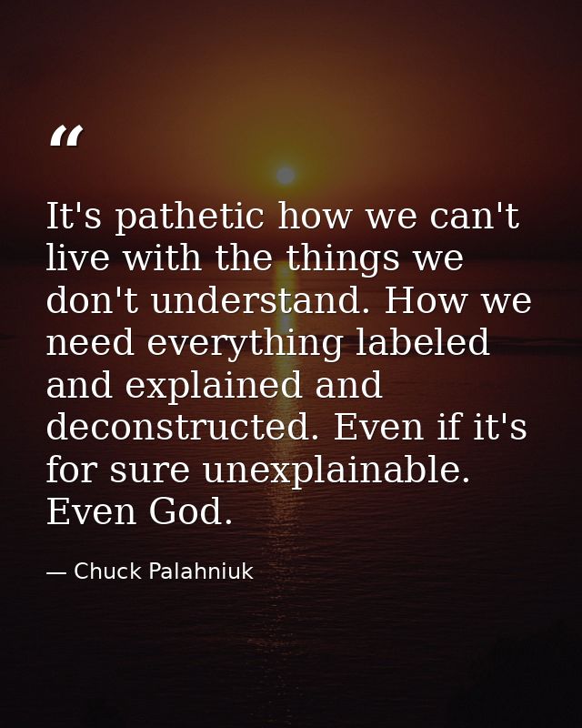 It's pathetic how we can't live with the things we don't understand. How we need everything labeled and explained and de — Chuck Palahniuk