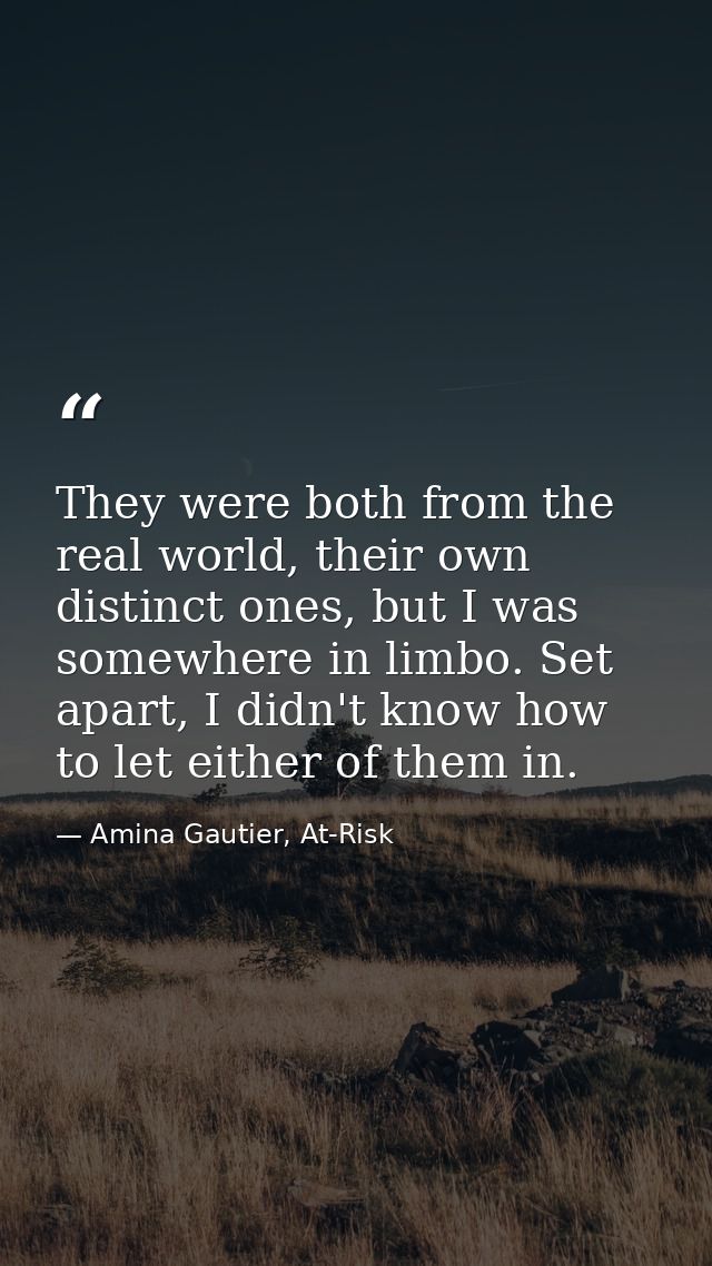 They were both from the real world, their own distinct ones, but I was somewhere in limbo. Set apart, I didn't know how  — Amina Gautier, At-Risk