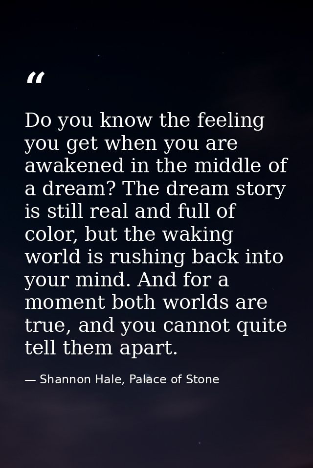 Do you know the feeling you get when you are awakened in the middle of a dream? The dream story is still real and full o — Shannon Hale, Palace of Stone