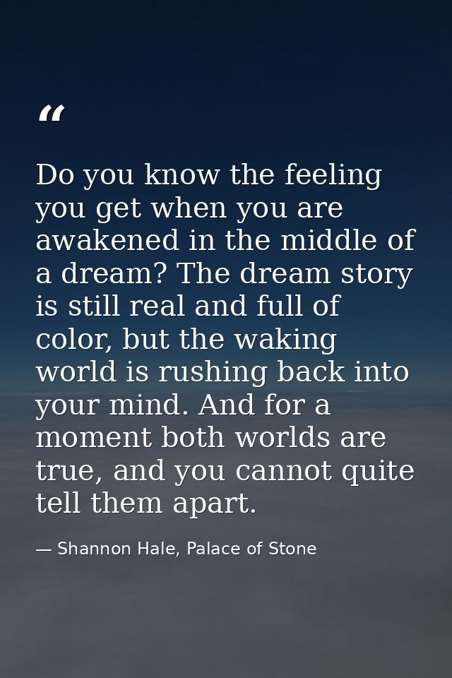 Do you know the feeling you get when you are awakened in the middle of a dream? The dream story is still real and full o — Shannon Hale, Palace of Stone