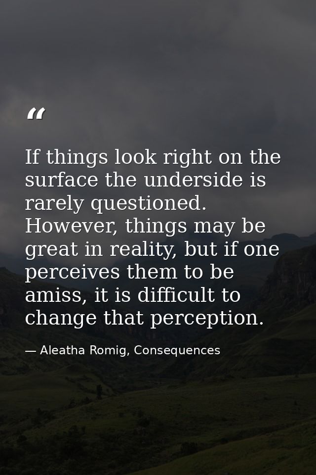 If things look right on the surface the underside is rarely questioned. However, things may be great in reality, but if  — Aleatha Romig, Consequences