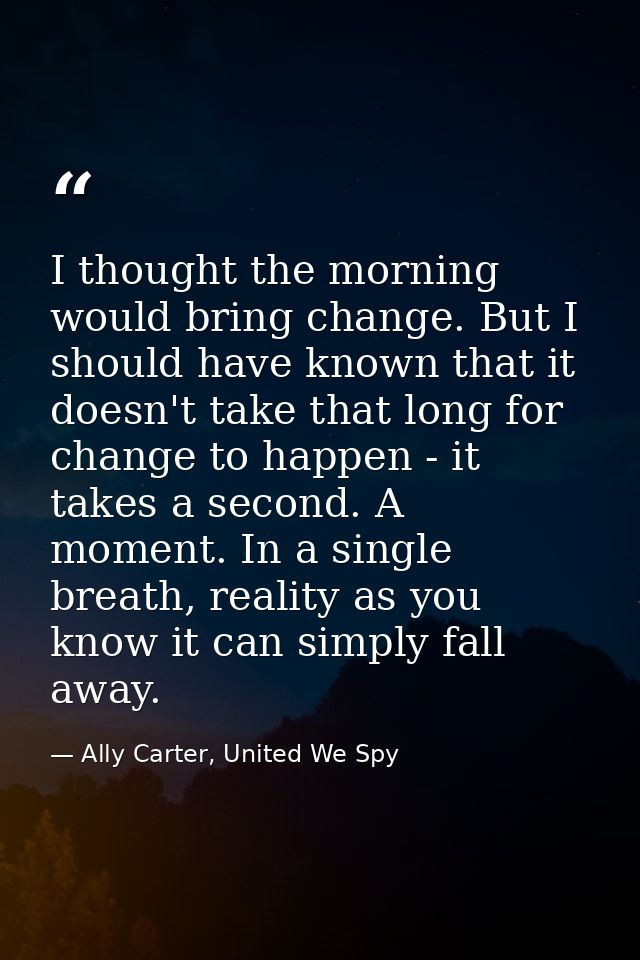 I thought the morning would bring change. But I should have known that it doesn't take that long for change to happen -  — Ally Carter, United We Spy