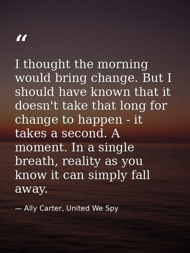 I thought the morning would bring change. But I should have known that it doesn't take that long for change to happen -  — Ally Carter, United We Spy