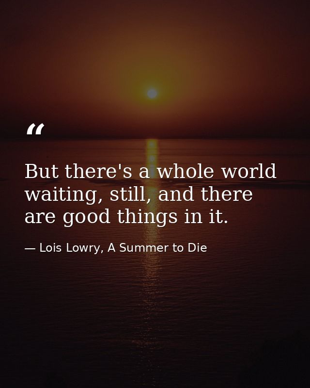 But there's a whole world waiting, still, and there are good things in it. — Lois Lowry, A Summer to Die