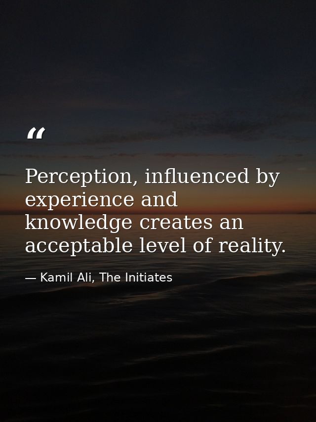 Perception, influenced by experience and knowledge creates an acceptable level of reality. — Kamil Ali, The Initiates
