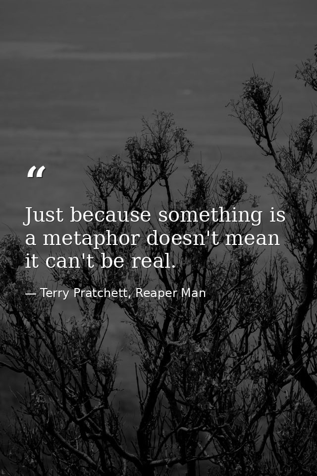 Just because something is a metaphor doesn't mean it can't be real. — Terry Pratchett, Reaper Man