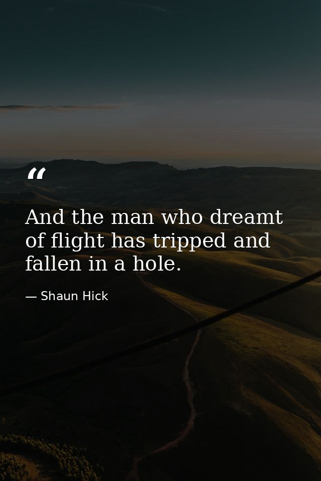 And the man who dreamt of flight has tripped and fallen in a hole. — Shaun Hick